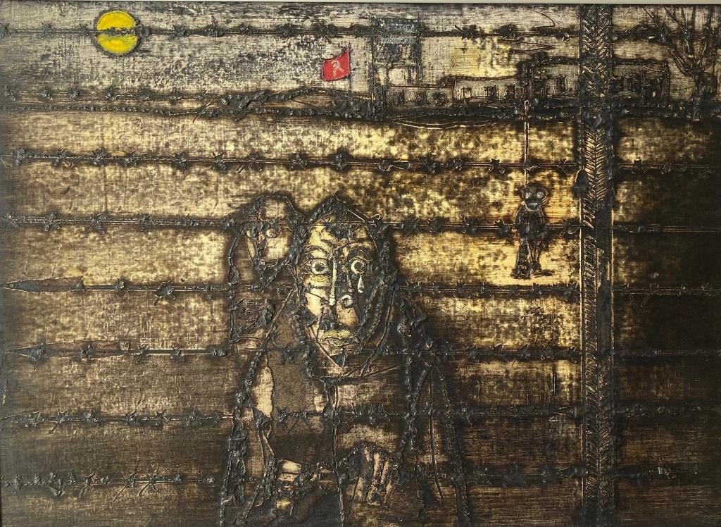 Olieverf op paneel - C.F.W. de Wit - kamp gevangenen, Antiek en Kunst, Ophalen of Verzenden