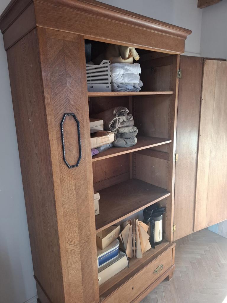 Antieke Vintage Houten Linnenkast met Spiegeldeur, Antiek en Kunst, Antiek | Meubels | Kasten, Ophalen