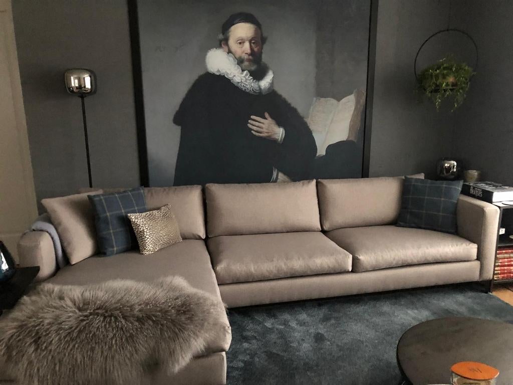 Hoekbank Keijser & Co. - Taupe stof - Nieuwstaat, Hoekbank, 300 cm of meer, Ophalen of Verzenden, Zo goed als nieuw