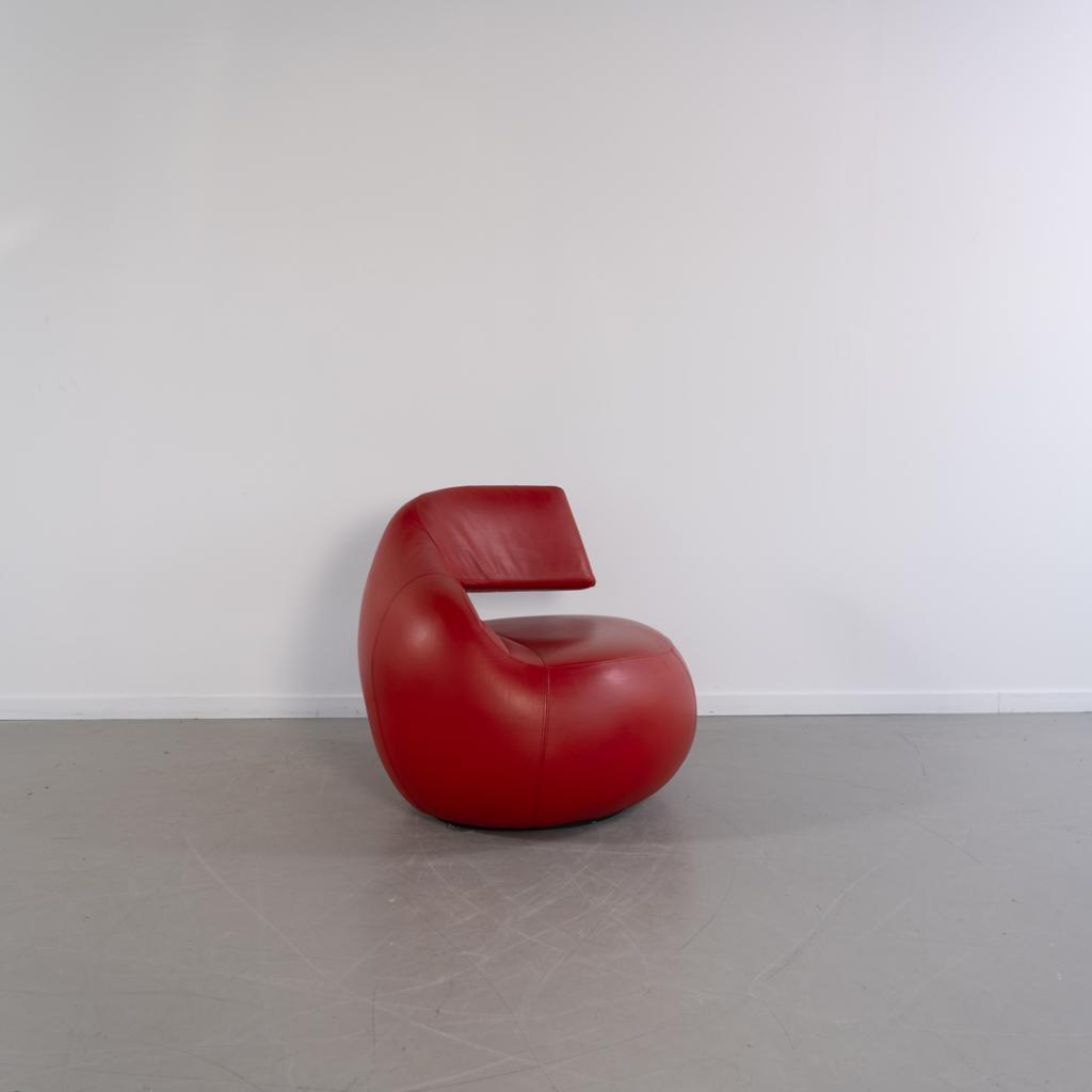 1x Leolux Gisa Fauteuil Draaibaar - Rood Leer, Huis en Inrichting, Fauteuils, Zo goed als nieuw, Leer, 75 tot 100 cm, 75 tot 100 cm