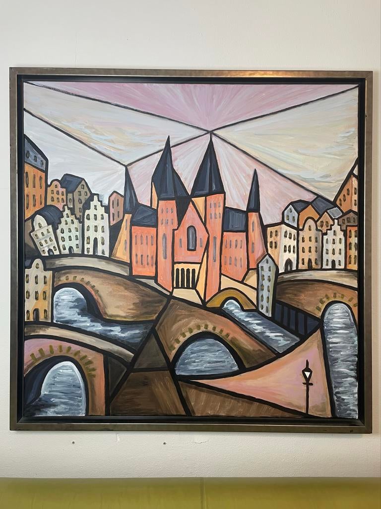 Picasso-stijl Schilderij Amsterdam (100x100cm), Ophalen