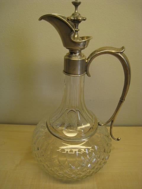 Kristallen karaf voor drank, met zilver beslag en handvat, Ophalen of Verzenden