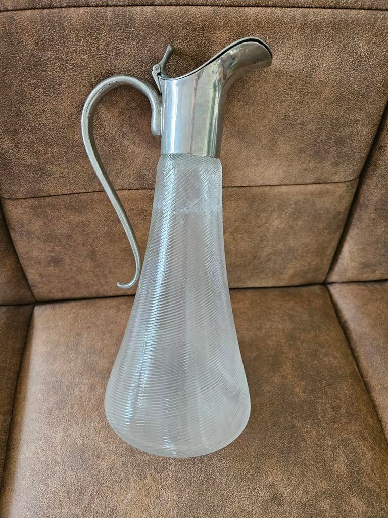 Vintage Glazen Karaf met Zilverkleurige Schenktuit, Ophalen of Verzenden