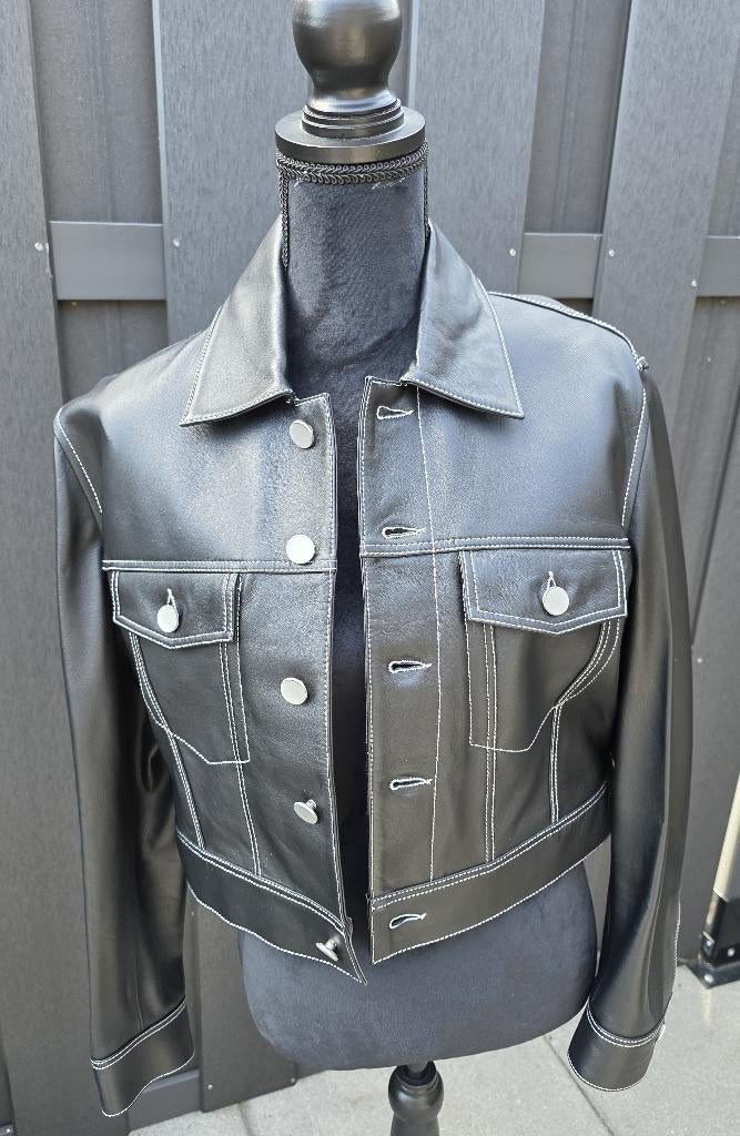 Arma zwarte leren jas cropped maat 34, Zwart, Arma, Ophalen of Verzenden, Zo goed als nieuw
