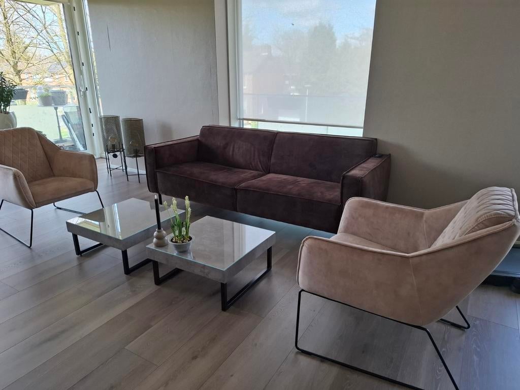 Bank met 2 fauteuils, Ophalen, Zo goed als nieuw, Stof