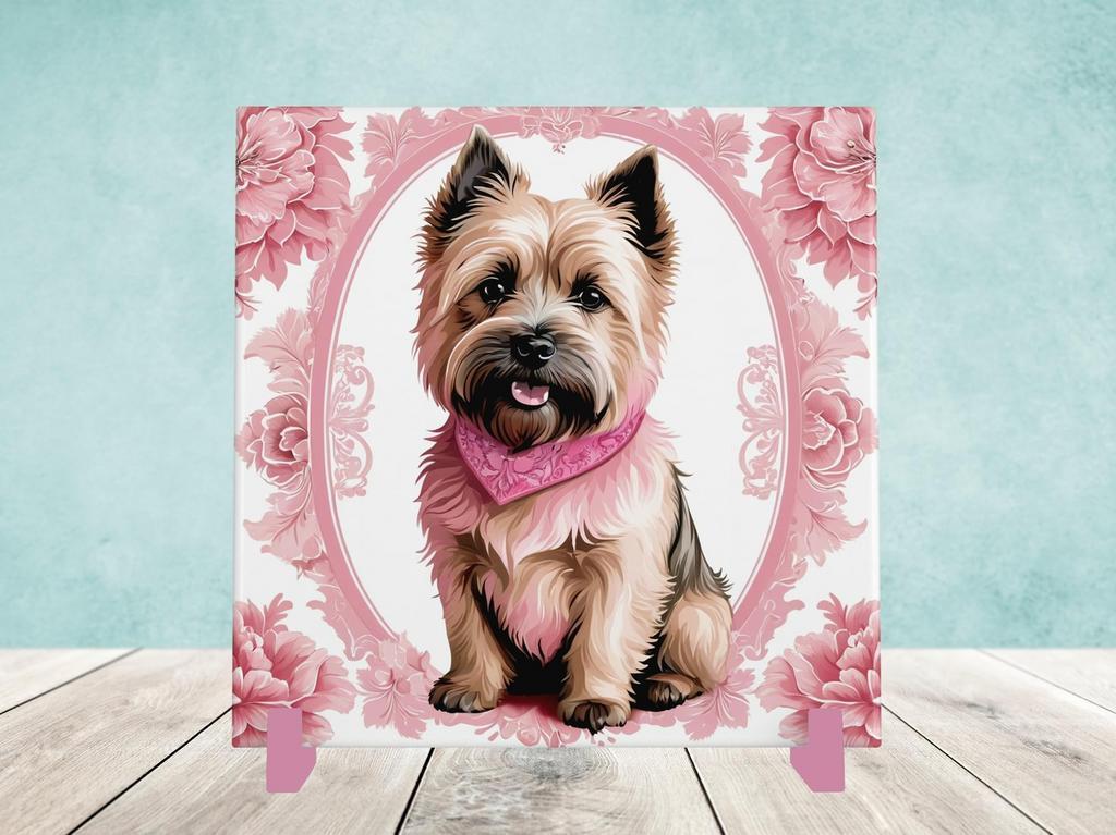 Cairn Terriër Delfts Roze tegel incl houder, Ophalen of Verzenden, Nieuw