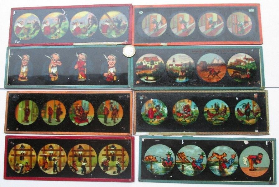 8 antieke toverlantaarn platen, Ophalen of Verzenden