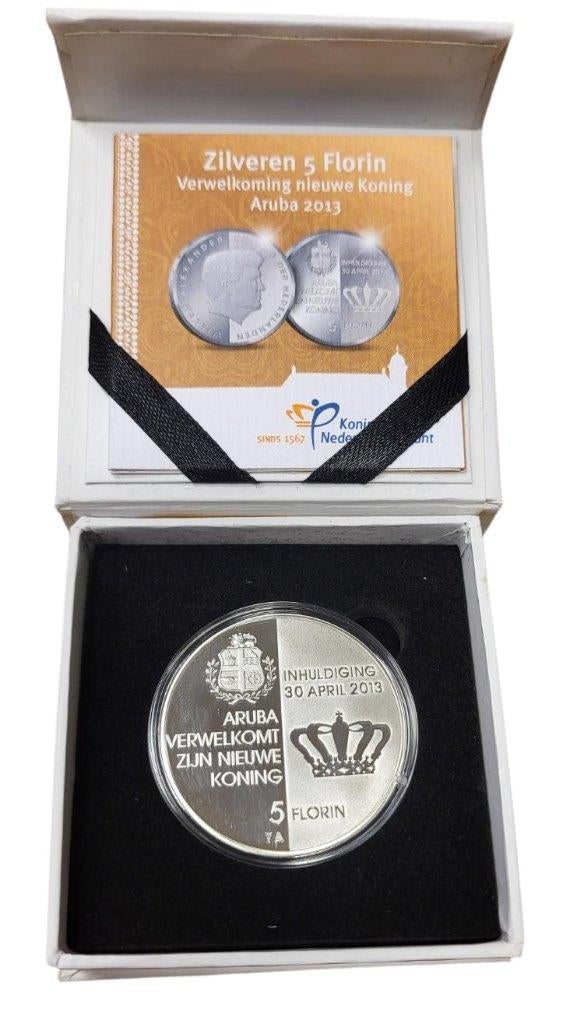 Aruba 5 Florin 2013 Verwelkoming nieuwe koning Zilver Proof, Koningin Beatrix, Zilver, Losse munt, Overige waardes
