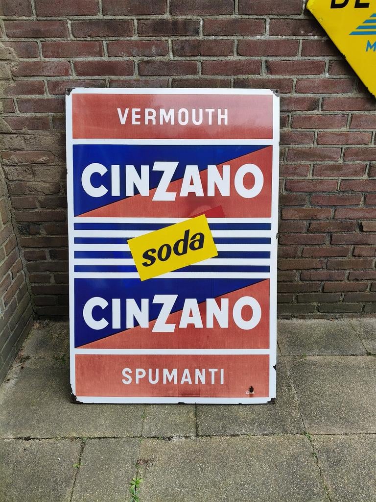 Cinzano emaille reclamebord, Verzamelen, Ophalen, Gebruikt, Reclamebord