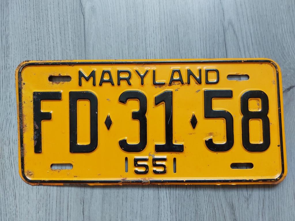 Kentekenplaat 1955 Maryland USA Nummerplaat Nummerbord, Ophalen of Verzenden, Gebruikt, Auto's