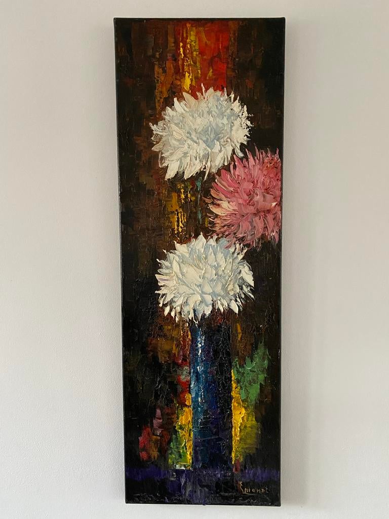 Schilderij: Dahlia's in vaas door Cor Emondt, Ophalen