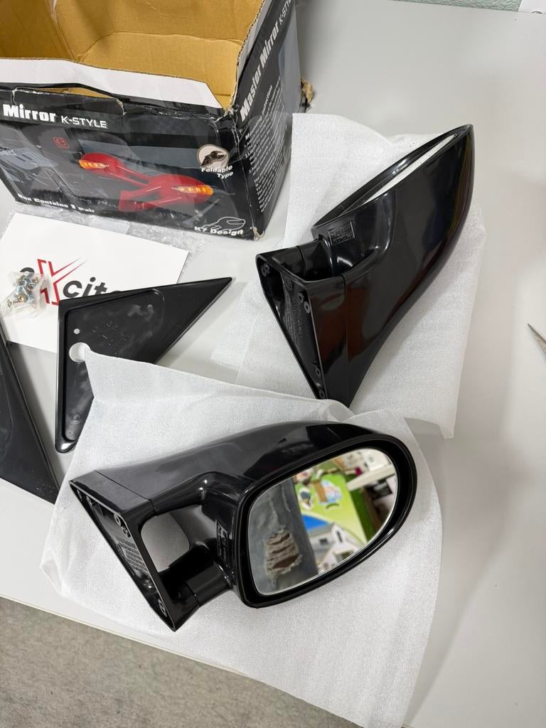 BMW E36 3-serie M3 spiegels zwart set + base plates NIEUW, Ophalen of Verzenden, H, H, H