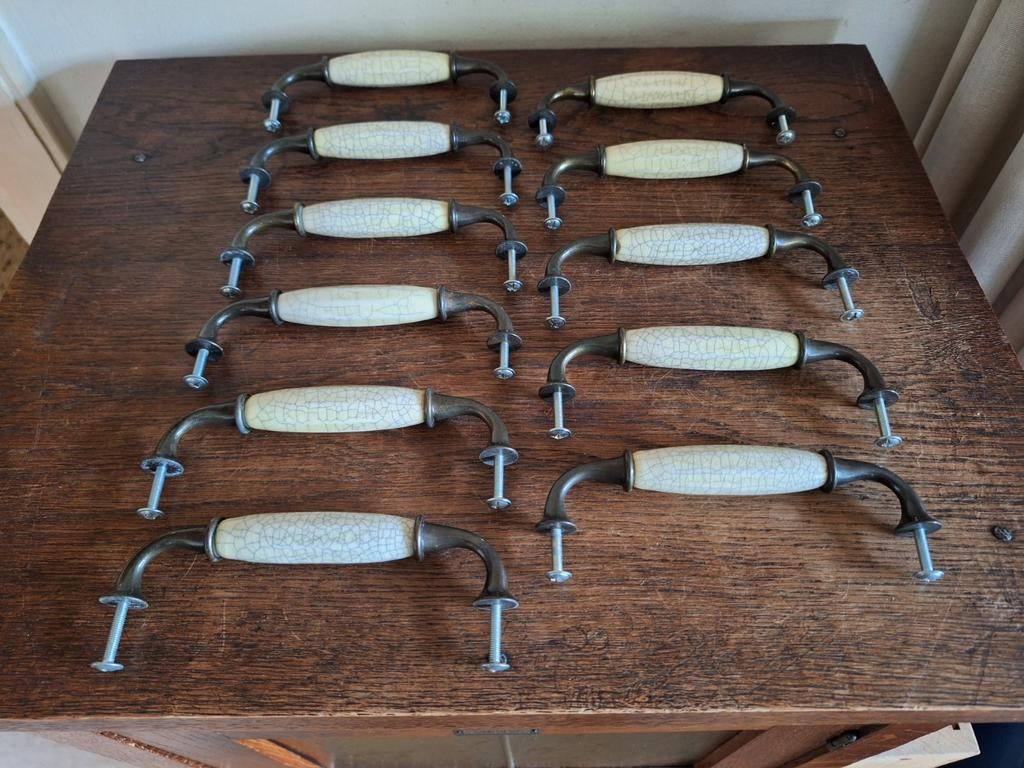 Meubelgrepen, porselein craquelé, 128 mm, elf stuks., Ophalen of Verzenden