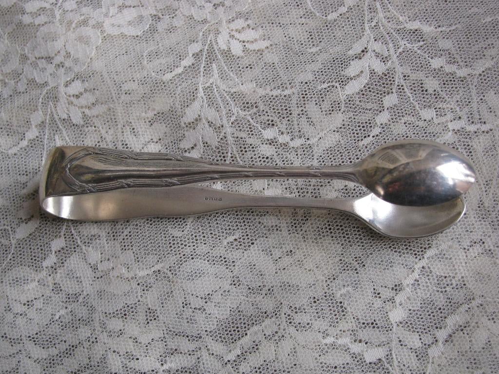 Brocante Suikerklontjestang / Kruisband Motief - EPNS 11 cm, Verzenden