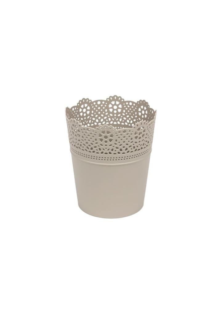 BLOEMPOT ROND LACE 16cm TAUPE Prosperplast 3 STUKS Nieuw, Tuin en Terras, Kunststof, -, -, Rond