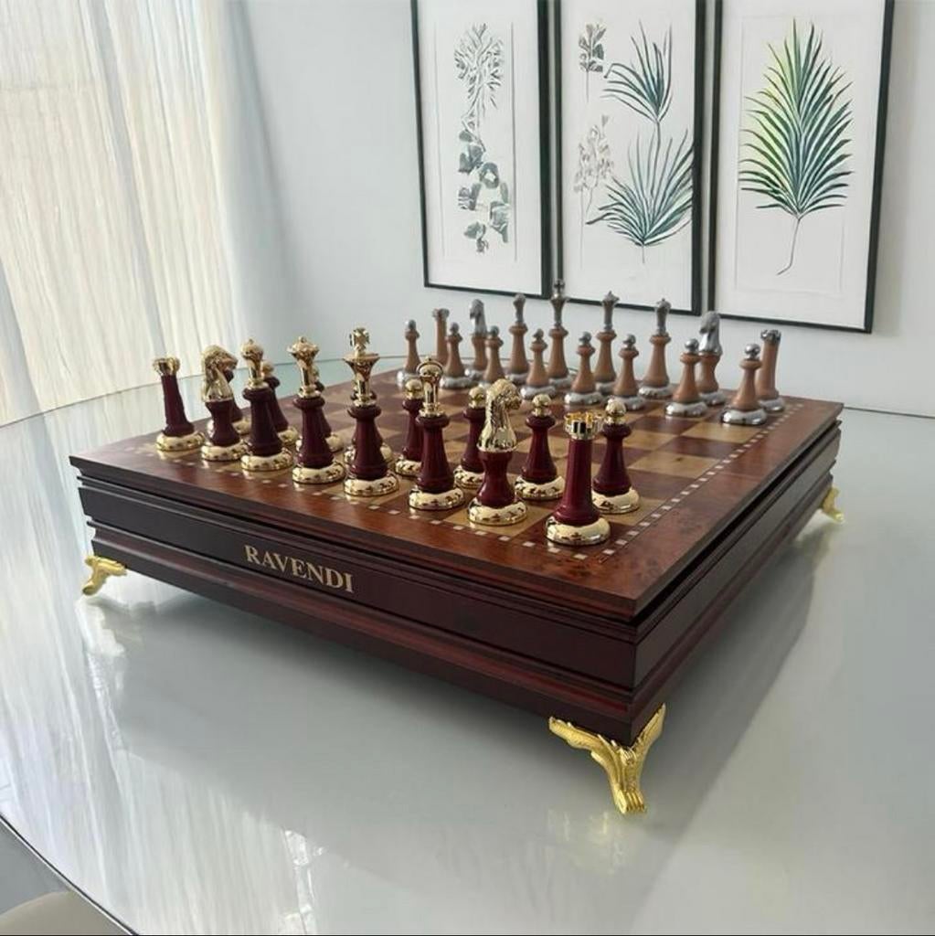 Ravendi Handgemaakte Luxe Houten Schaakbord Schaakspel, Een of twee spelers, Ophalen of Verzenden, Nieuw