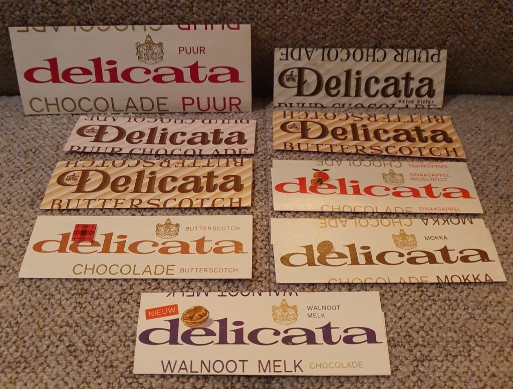 9 x Delicata Chocolade Verpakkingen, Verzamelen, Ophalen of Verzenden, Gebruikt, Verpakking