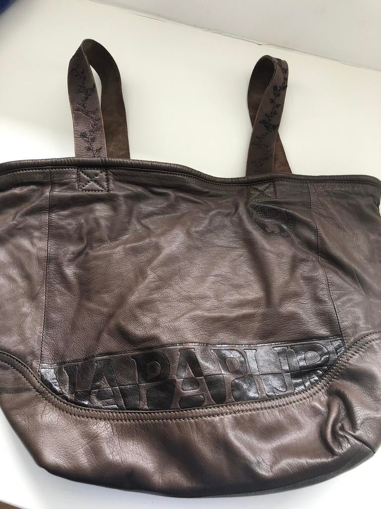 Napapijri bruine leren tas met vakken, Ophalen of Verzenden, Zo goed als nieuw, Bruin, Handtas