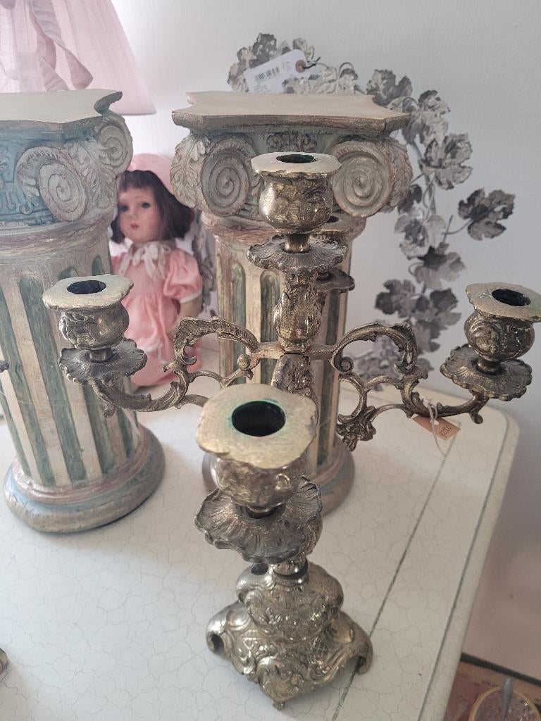 Vintage 5-armige koperen kandelaar, Huis en Inrichting, Woonaccessoires | Kandelaars en Kaarsen, Heikant 21 Kaatsheuvel, Overige kleuren