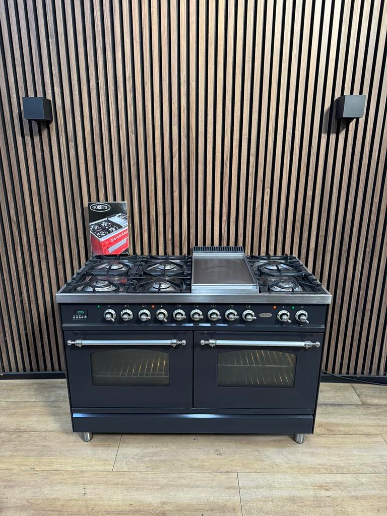 Prachtige Boretti Fornuis antraciet 120 cm (Gratis bezorgen), 5258sh, Ophalen of Verzenden, Zo goed als nieuw, Gas