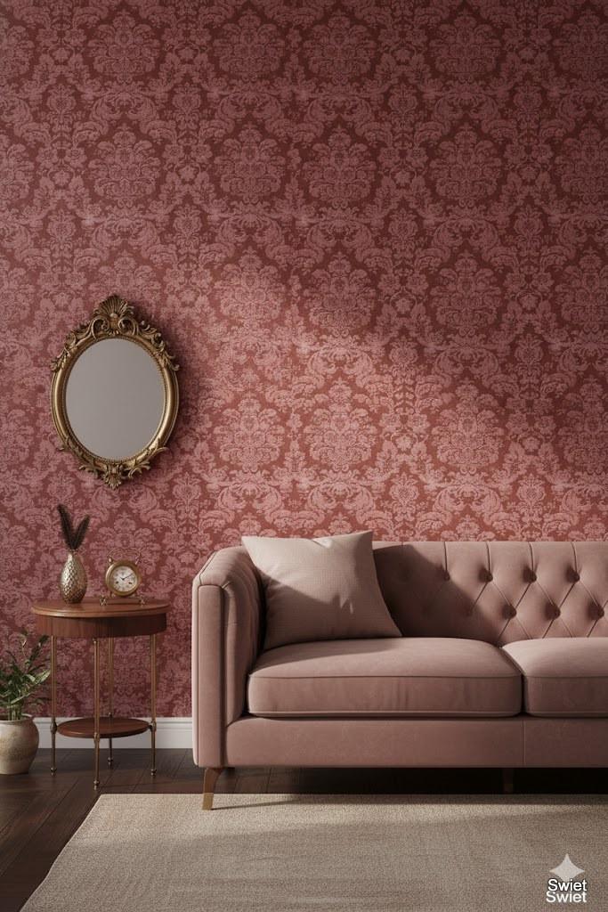 14234 chic roze barok behang elegant klassiek stijlvol swiet, Ophalen of Verzenden, 75 m² of meer, Roze