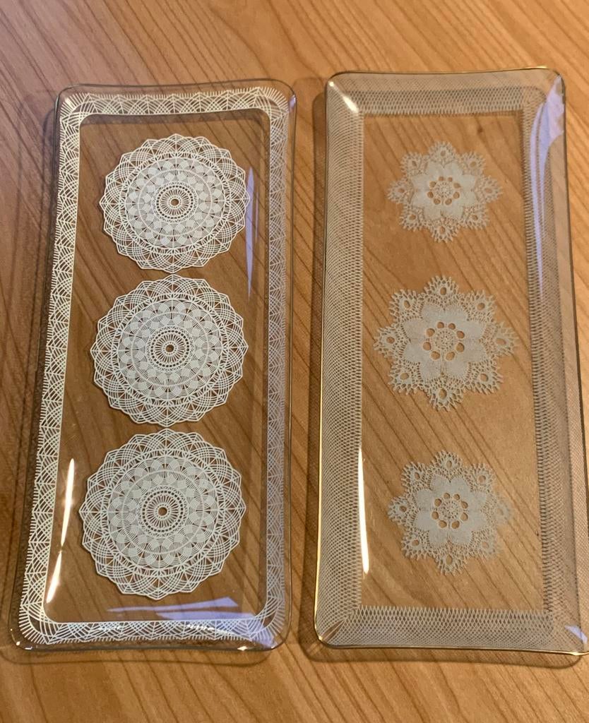 2 x Vintage glazen cakeschaal / dienblad jaren 50, Antiek en Kunst, Antiek | Glas en Kristal, Ophalen