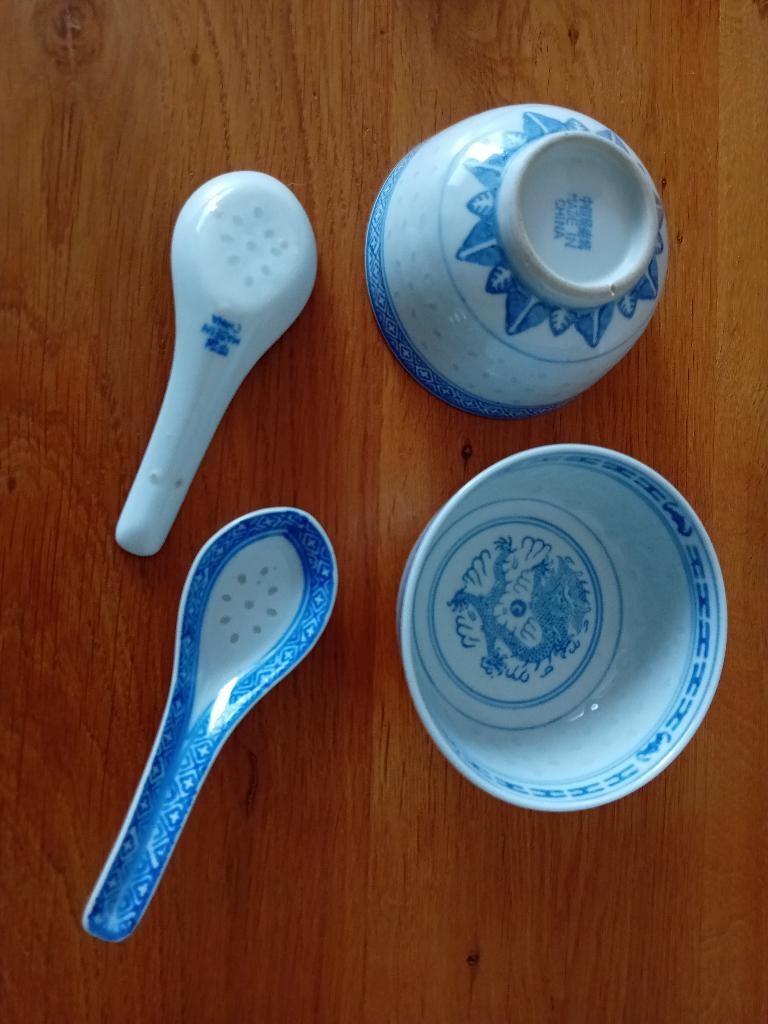 Origineel Chinees porselein rijstkom met lepel, Ophalen of Verzenden