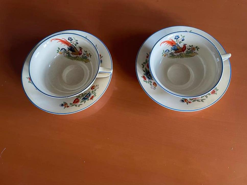 2 Antieke Newhall Hanley theekopjes met paradijsvogeldecor, Ophalen of Verzenden