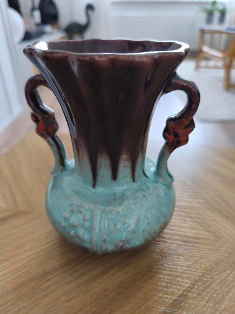 Vintage keramiek oorvaas druipglazuur jaren 50, Ophalen of Verzenden