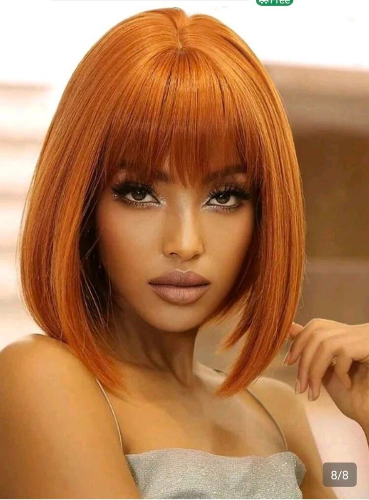 Korte Rechte Synthetische Pruik - Oranje Bob, Sieraden, Tassen en Uiterlijk, Uiterlijk | Haarverzorging, Ophalen of Verzenden