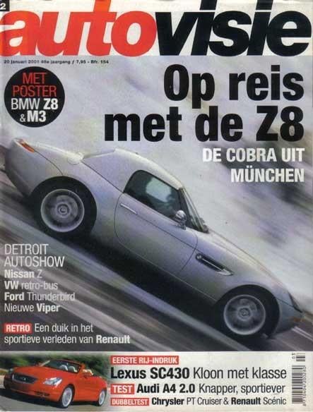 Autovisie 2 2001 : BMW Z8 - Lexus SC430 - Audi A4 - Renault, Ophalen of Verzenden, Gelezen, Algemeen