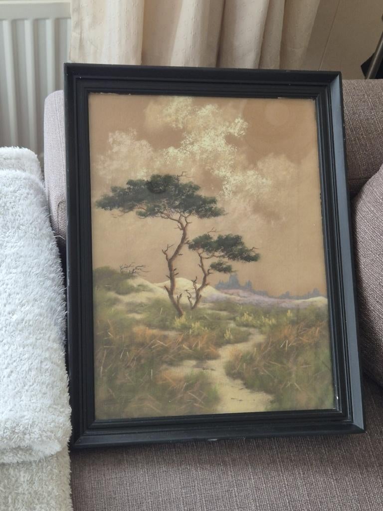 Tekening - Krijt - Pastel - Ingelijst -Duin of Heidegezicht*, Ophalen of Verzenden