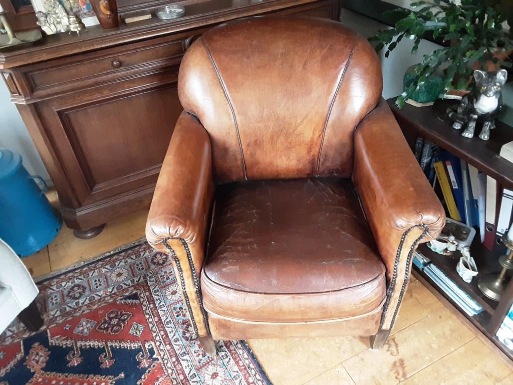 Leren fauteuil, Ophalen, Gebruikt, 75 tot 100 cm, 50 tot 75 cm