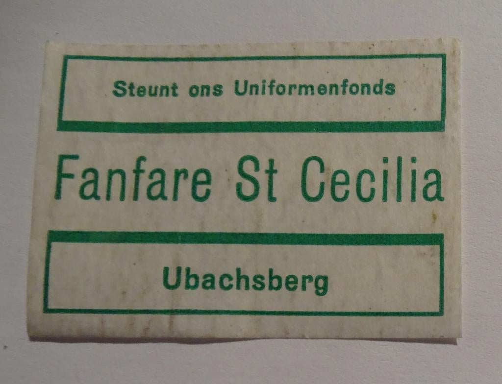 FANFARE ST. CECILIA Uniformfonds   UBACHSBERG, Verzenden, Zo goed als nieuw, Luciferdoosjes of -merken