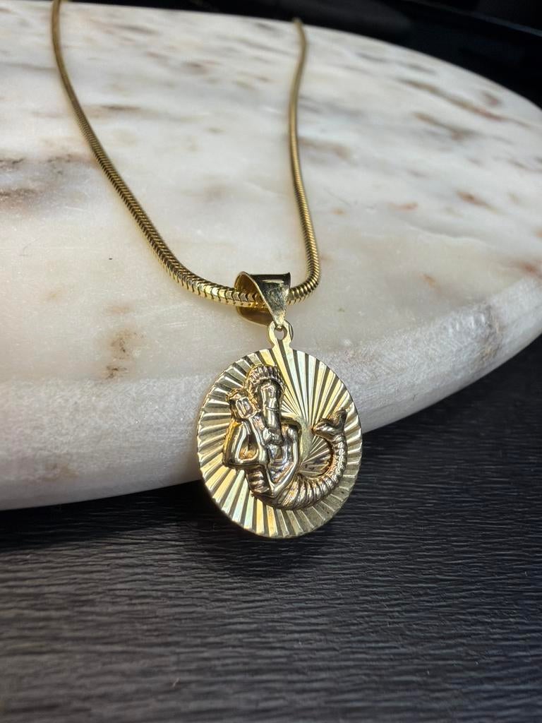 14k slangen ketting met hanger, Ophalen of Verzenden, Zo goed als nieuw, Goud, Met hanger