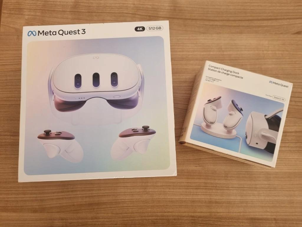 Quest 3 512GB VR Bril + Laadstation voor controllers, Spelcomputers en Games, Ophalen of Verzenden, Zo goed als nieuw, VR-bril