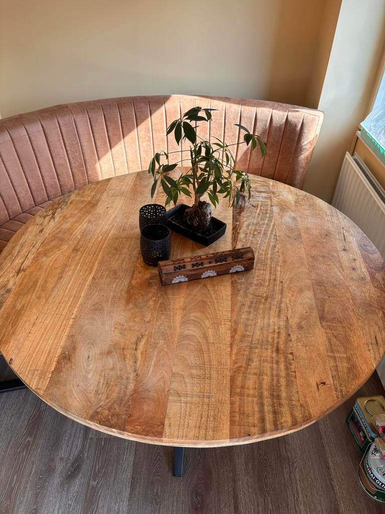 Ronde eetbank met tafel, Ophalen, Gebruikt, Rond, Vier personen