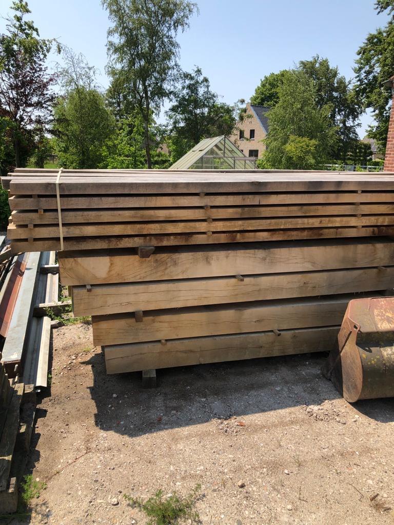 Eiken houten balken, Doe-het-zelf en Verbouw, Hout en Planken, Ophalen, Eiken, Nieuw, 50 mm of meer