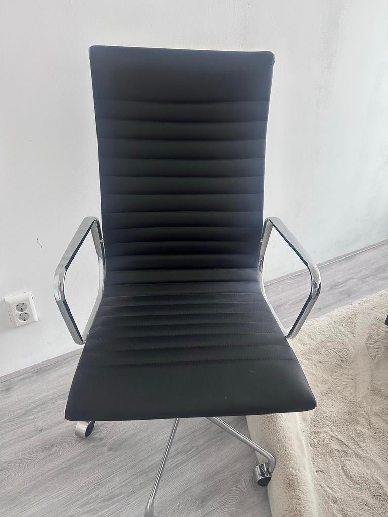 Zwarte leren directie bureaustoel, Huis en Inrichting, Bureaustoelen, Ophalen, Gebruikt, Zwart, Bureaustoel