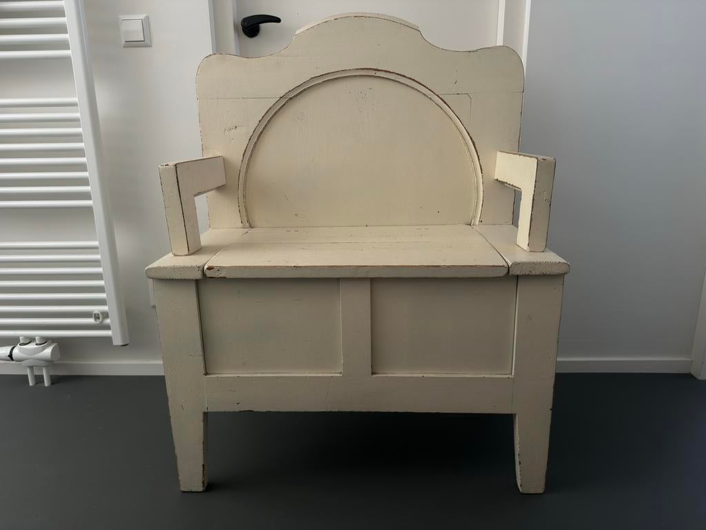 Vintage witte klepbank / opbergbank - shabby chic brocante, Antiek en Kunst, Curiosa en Brocante, Ophalen