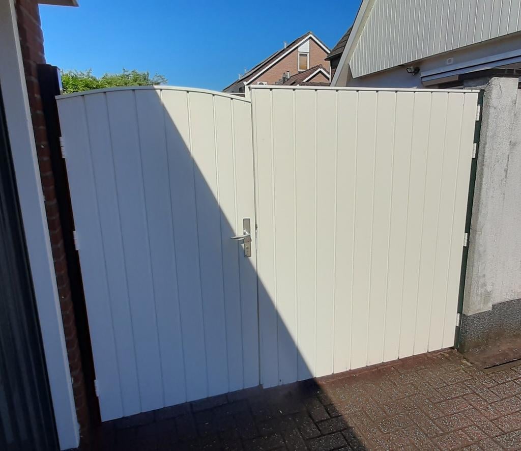 Dubbelle houten tuinpoort schuttingpoort toegangspoort, Ophalen, Gebruikt, Hout