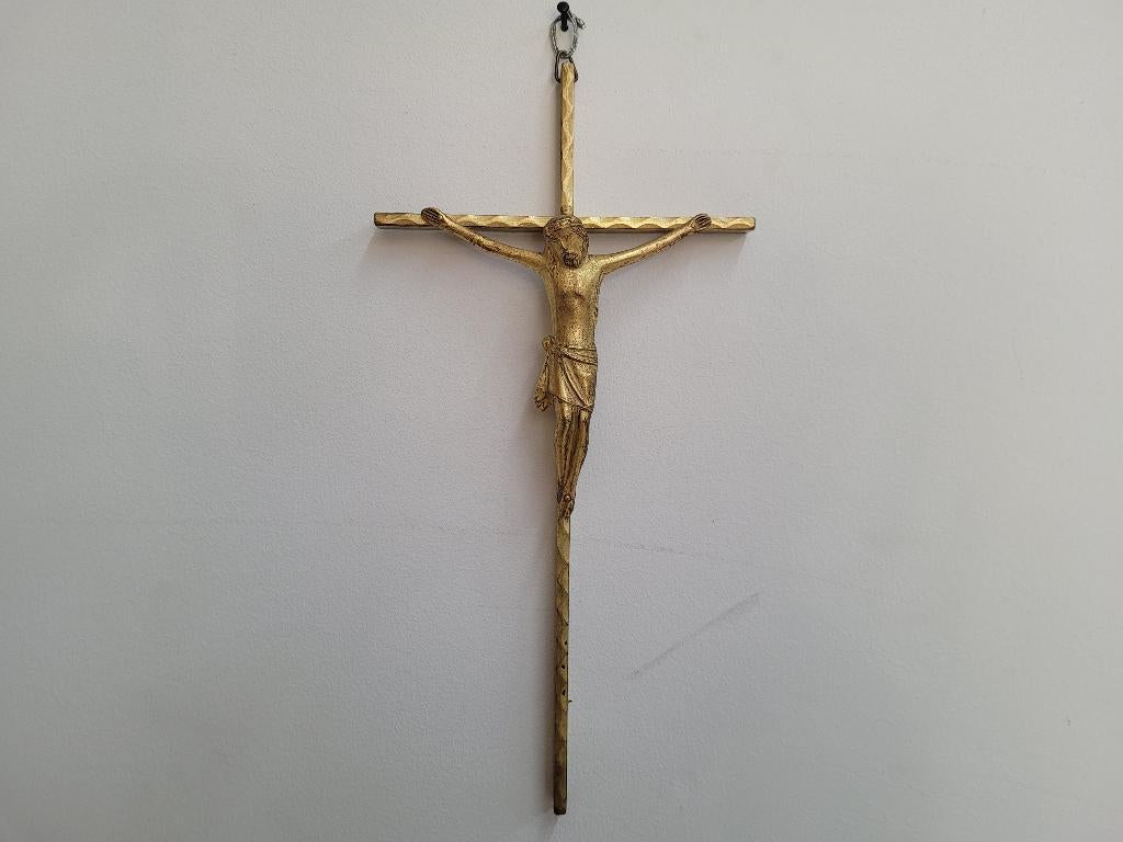 oude vintage messing kruis met christus, Ophalen of Verzenden