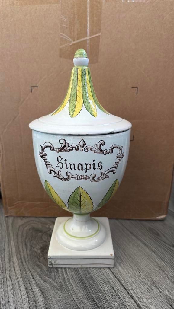 Grote antieke apothekerspot opschrift “Sinapis”, Ophalen of Verzenden