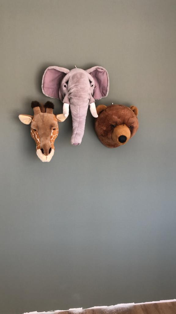 3 Bibib dierenkoppen: beer, giraffe, olifant, Overige merken, Overige typen, Ophalen of Verzenden, Zo goed als nieuw