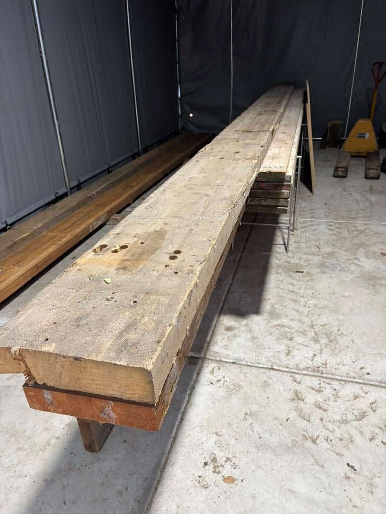 Gelamineerde grenen balken uit sloop woning div. maten., Ophalen, Gebruikt, 250 cm of meer, Balken