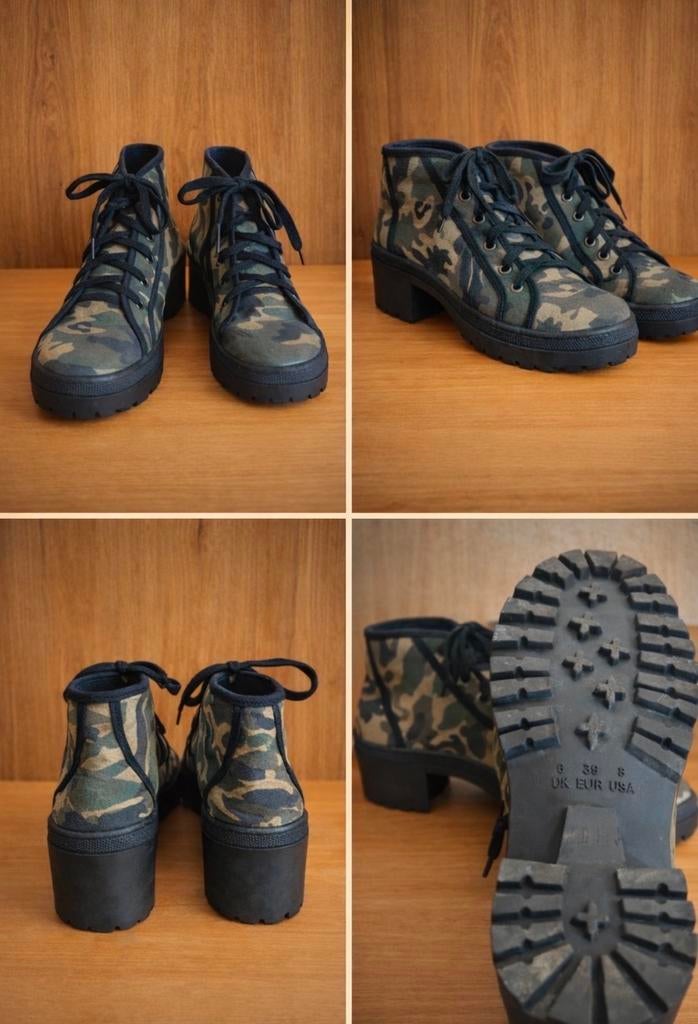 Stoere camouflage enkellaarsjes — maat 39, Lage of Enkellaarzen, Ophalen of Verzenden, Zo goed als nieuw, Groen