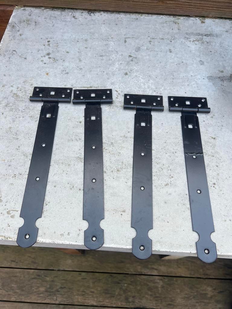 Set van 4 zwarte T-scharnieren voor poorten/deuren, Ophalen of Verzenden, Gebruikt, IJzer, Scharnier