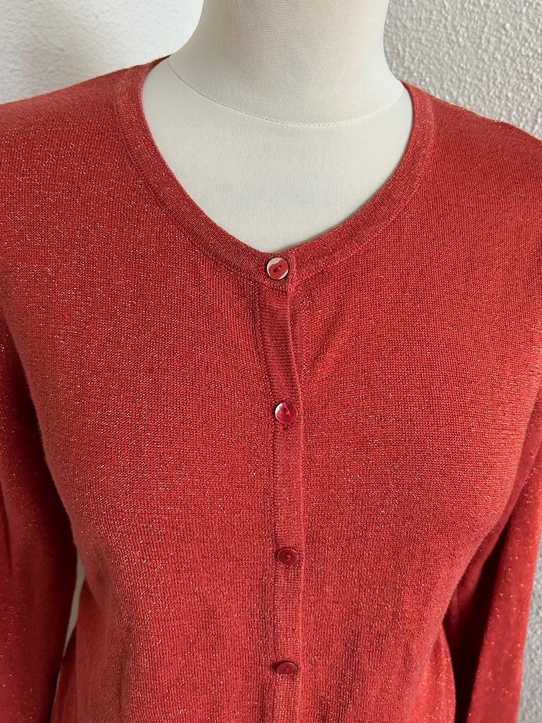King Louie maat L roest rode glitter vest cardigan 2775, Maat 42/44 (L), Ophalen of Verzenden, Zo goed als nieuw, King Louie