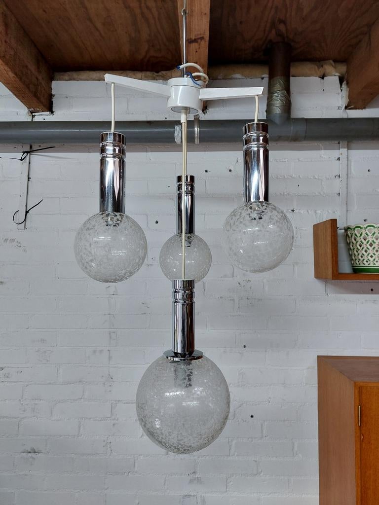 Vintage hanglamp, 4 glazen bollen, Ophalen, Gebruikt, Onbekend, Onbekend