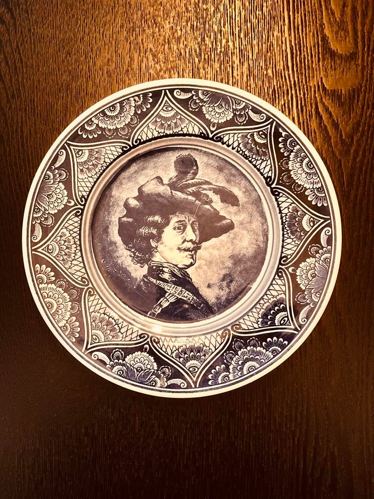 Wandbord Rembrandt zelfportret Delfts blauw, Antiek en Kunst, Verzenden